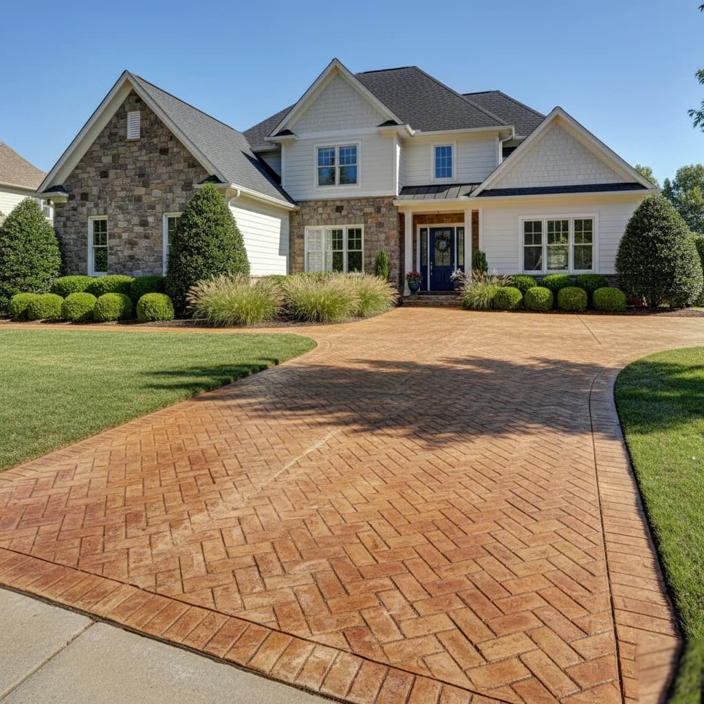 Stamped concrete driveway installation in Charlotte NC
